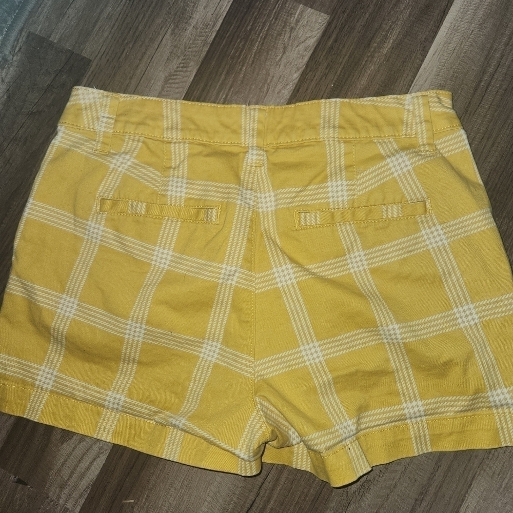 A. new day Plaid Stretch Chino Shorts Size 2 w/ pockets Mustard Yellow and White - Picture 4 of 4